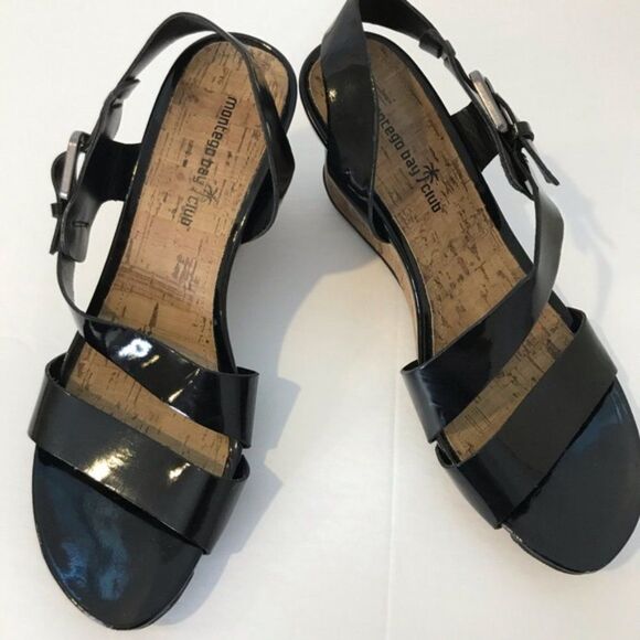 Montego Bay Club Glossy Black Sandals sz 8.5 - Picture 7 of 8